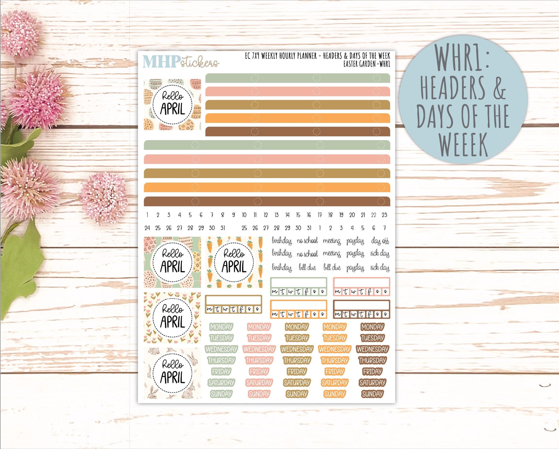 APRIL Weekly Hourly Planning Kits for 7x9 Erin Condren Planners. 2026 Collection "Easter Garden" || ECWHR