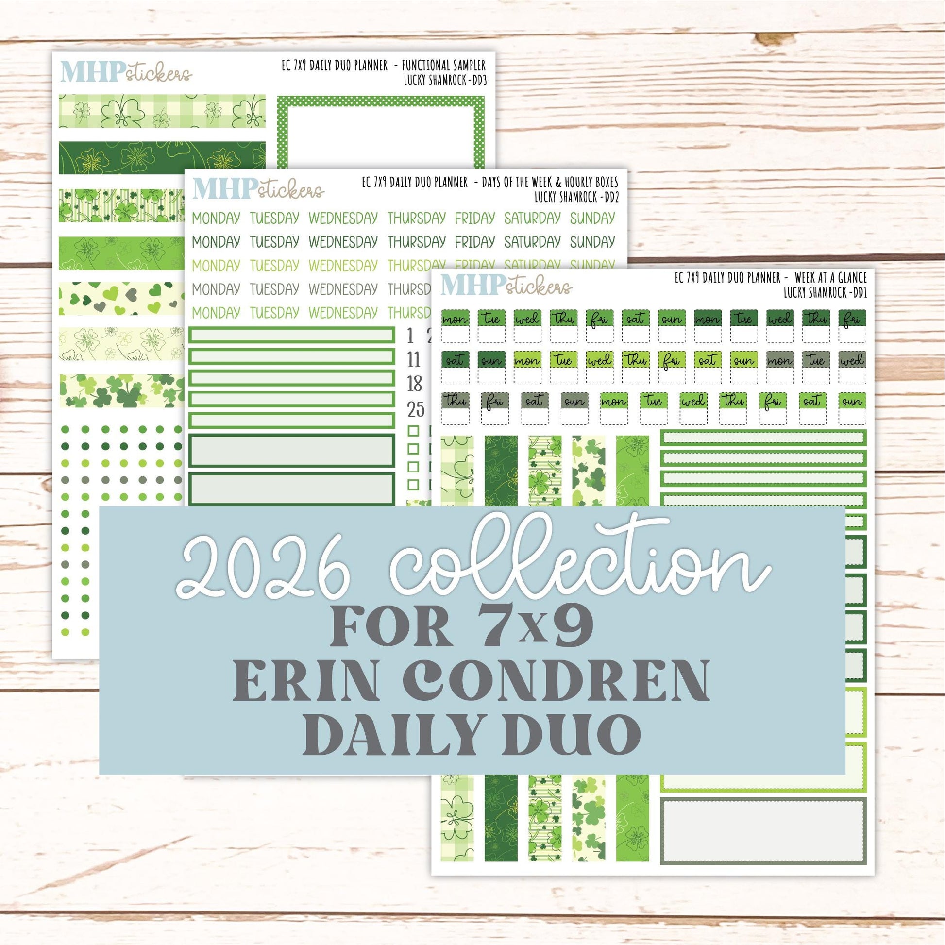 MARCH Daily Duo Sticker Kit for 7x9 Erin Condren Planners. 2026 Collection "Lucky Shamrock" || ECDD