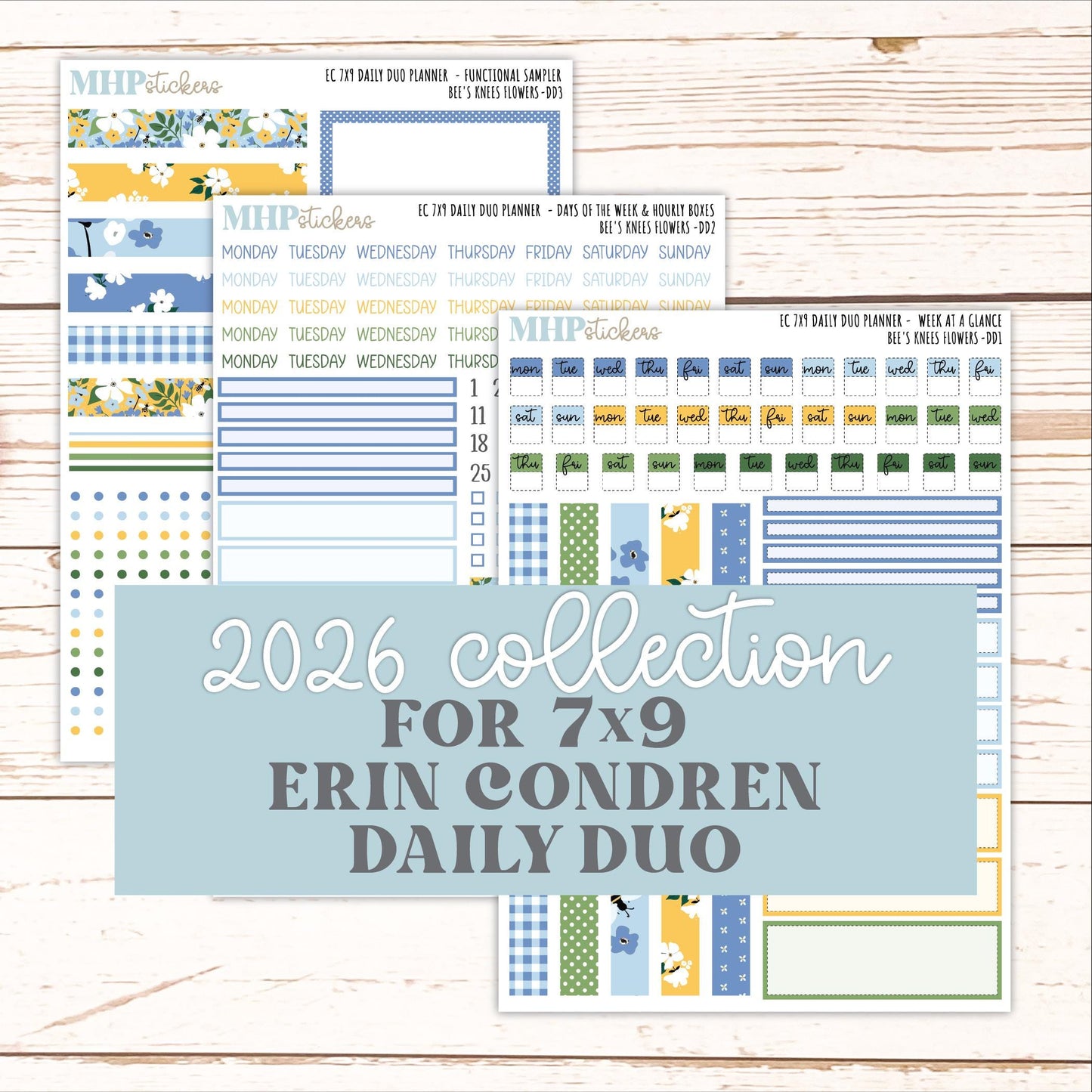 APRIL Daily Duo Sticker Kit for 7x9 Erin Condren Planners. 2026 Collection "Bee's Knees Flowers" || ECDD