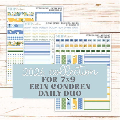 APRIL Daily Duo Sticker Kit for 7x9 Erin Condren Planners. 2026 Collection "Bee's Knees Flowers" || ECDD