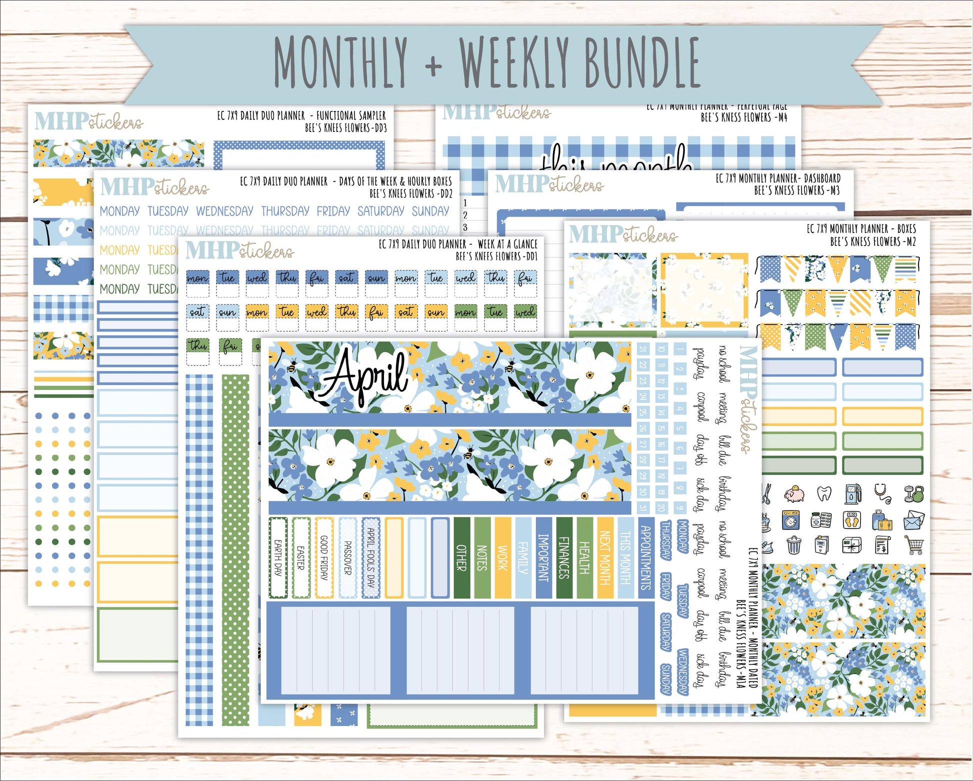APRIL Daily Duo Sticker Kit for 7x9 Erin Condren Planners. 2026 Collection "Bee's Knees Flowers" || ECDD