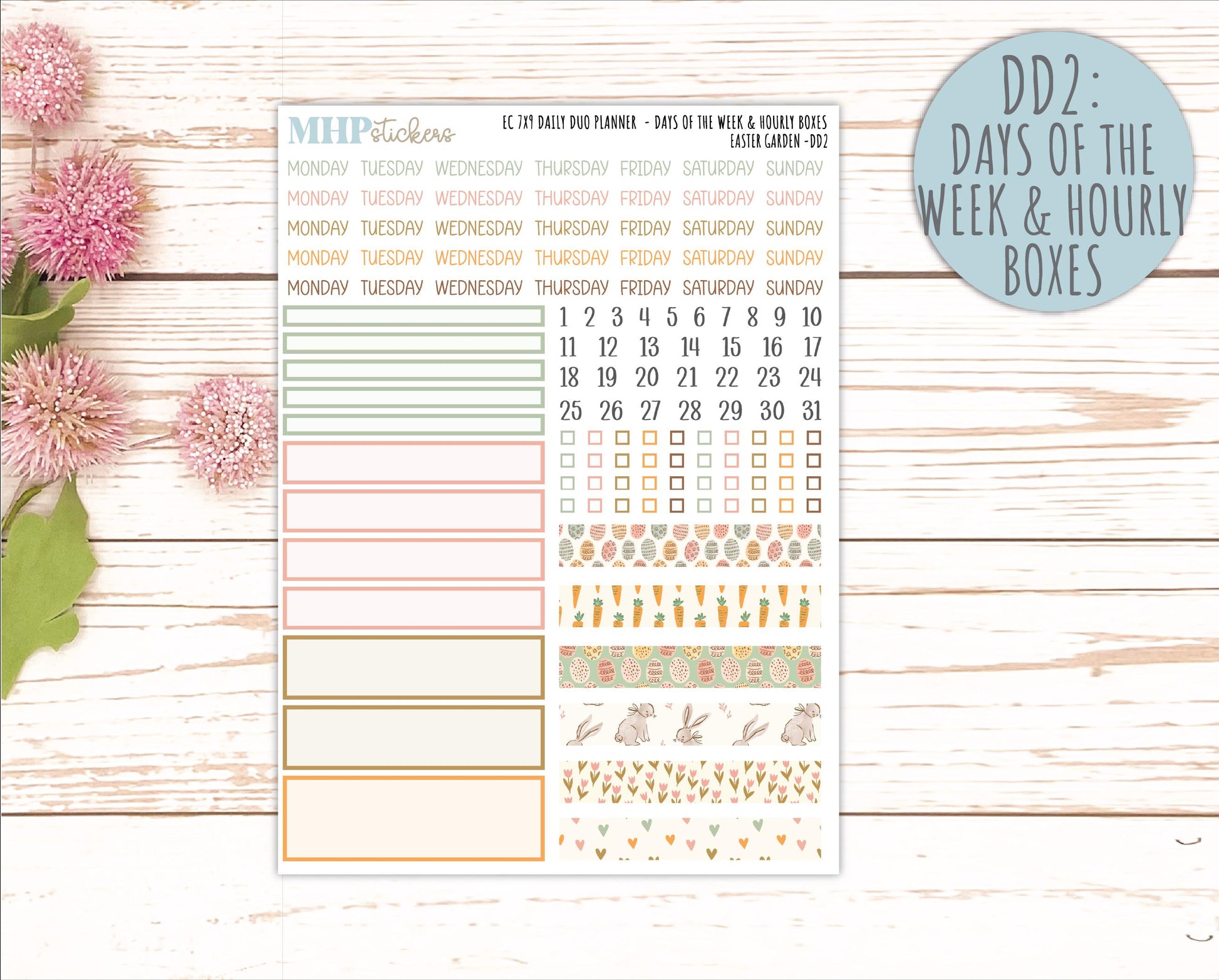 APRIL Daily Duo Sticker Kit for 7x9 Erin Condren Planners. 2026 Collection "Easter Garden" || ECDD