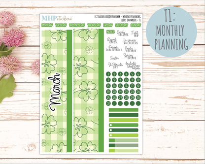 MARCH Stickers for EC Teacher Lesson Planner - Vertical Layout.. 2026 Collection "Lucky Shamrock" || ECT