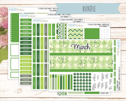 MARCH Stickers for EC Teacher Lesson Planner - Vertical Layout.. 2026 Collection "Lucky Shamrock" || ECT