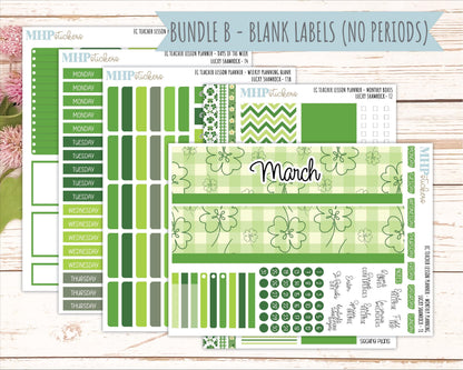 MARCH Stickers for EC Teacher Lesson Planner - Vertical Layout.. 2026 Collection "Lucky Shamrock" || ECT