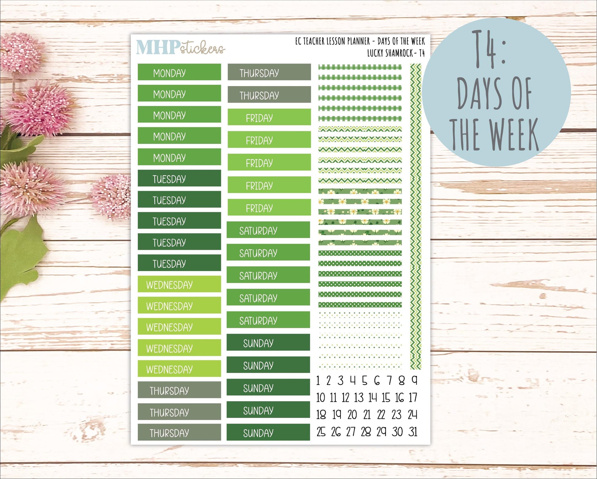 MARCH Stickers for EC Teacher Lesson Planner - Vertical Layout.. 2026 Collection "Lucky Shamrock" || ECT