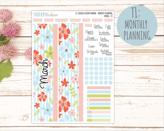 MARCH Stickers for EC Teacher Lesson Planner - Vertical Layout. 2026 Collection "Spring" || ECT