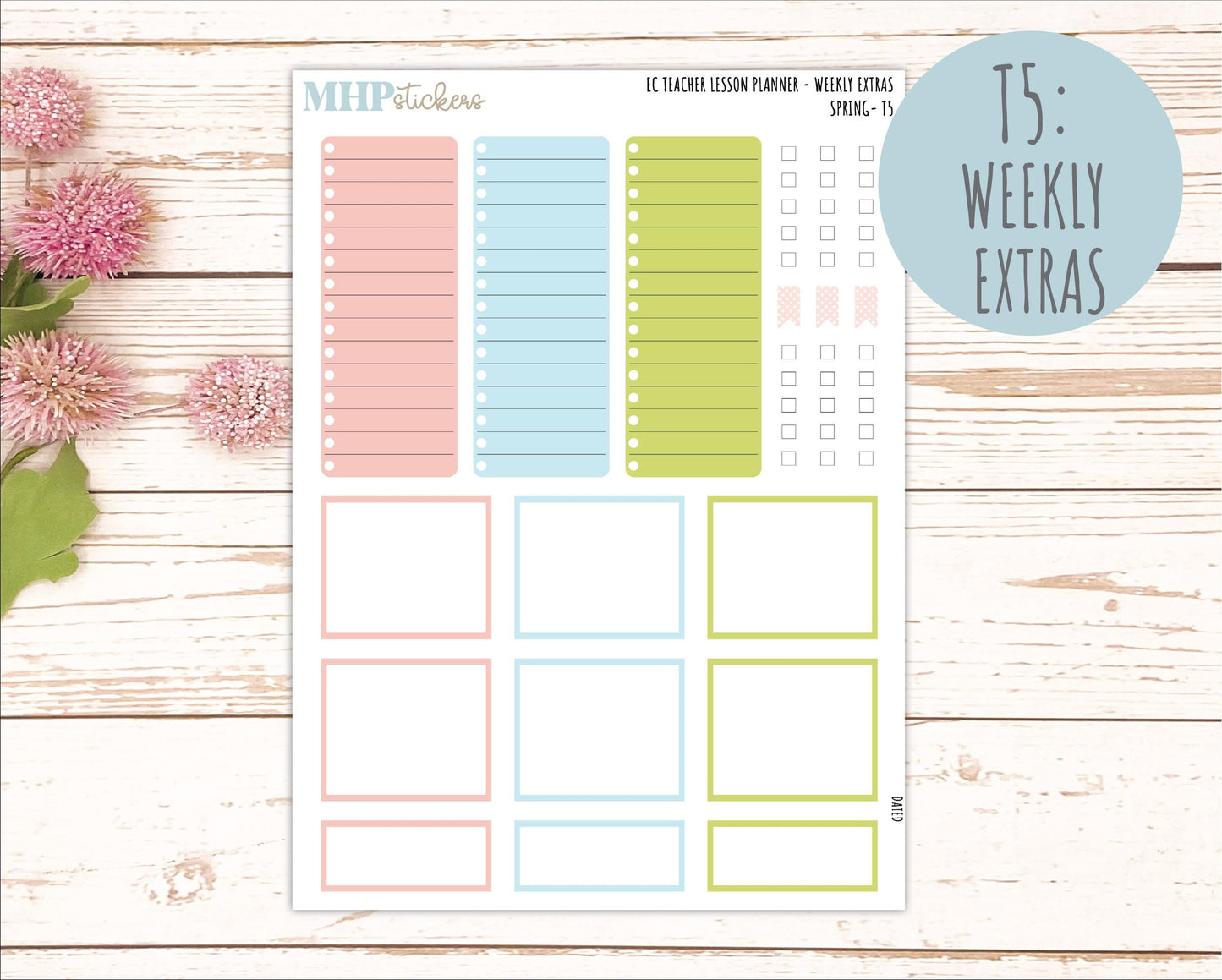 MARCH Stickers for EC Teacher Lesson Planner - Vertical Layout. 2026 Collection "Spring" || ECT