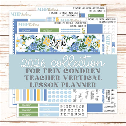 APRIL Stickers for EC Teacher Lesson Planner - Vertical Layout. 2026 Collection "Bee's Knees Flowers" || ECT