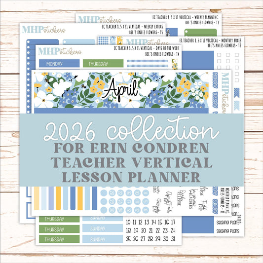APRIL Stickers for EC Teacher Lesson Planner - Vertical Layout. 2026 Collection "Bee's Knees Flowers" || ECT