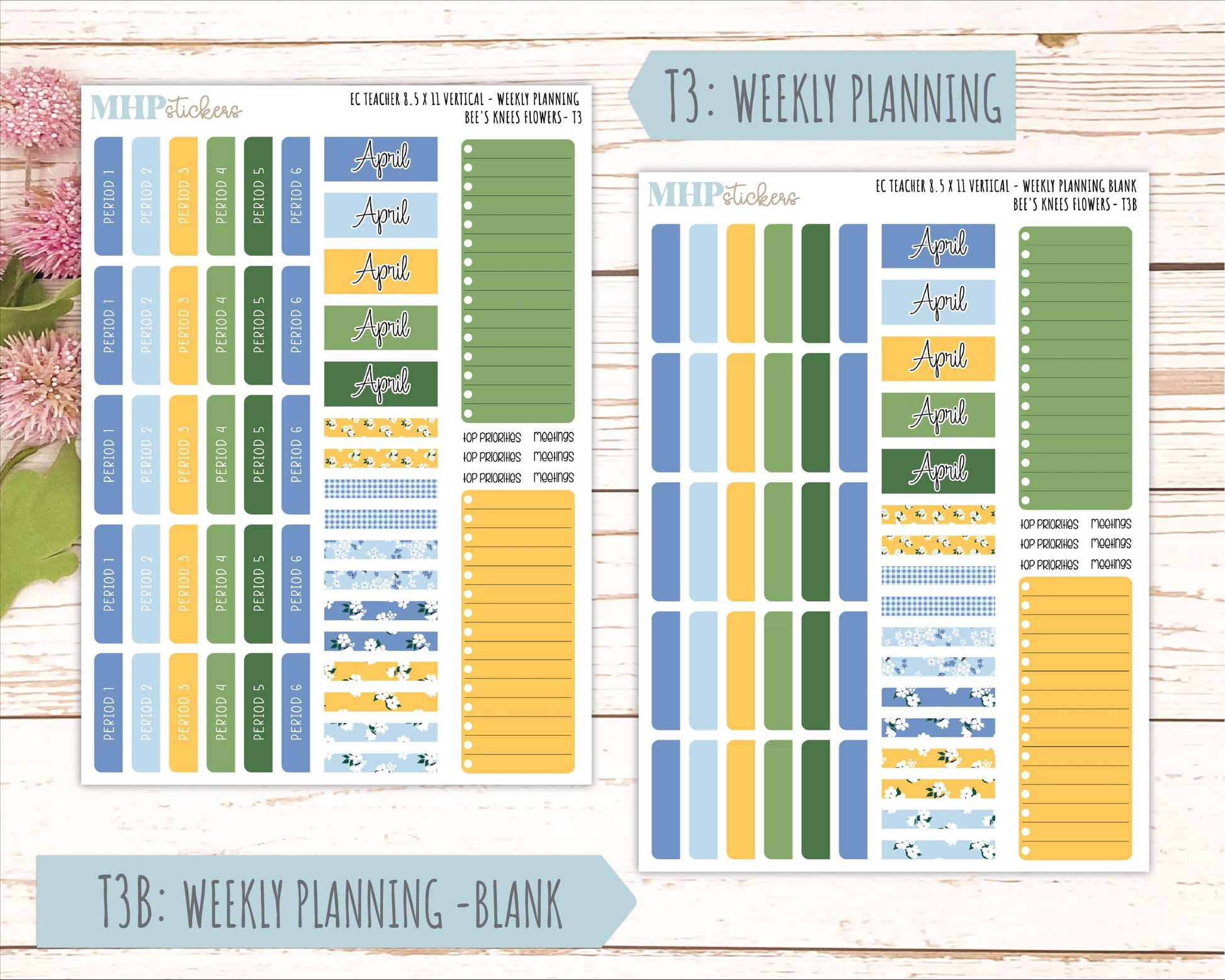 APRIL Stickers for EC Teacher Lesson Planner - Vertical Layout. 2026 Collection "Bee's Knees Flowers" || ECT