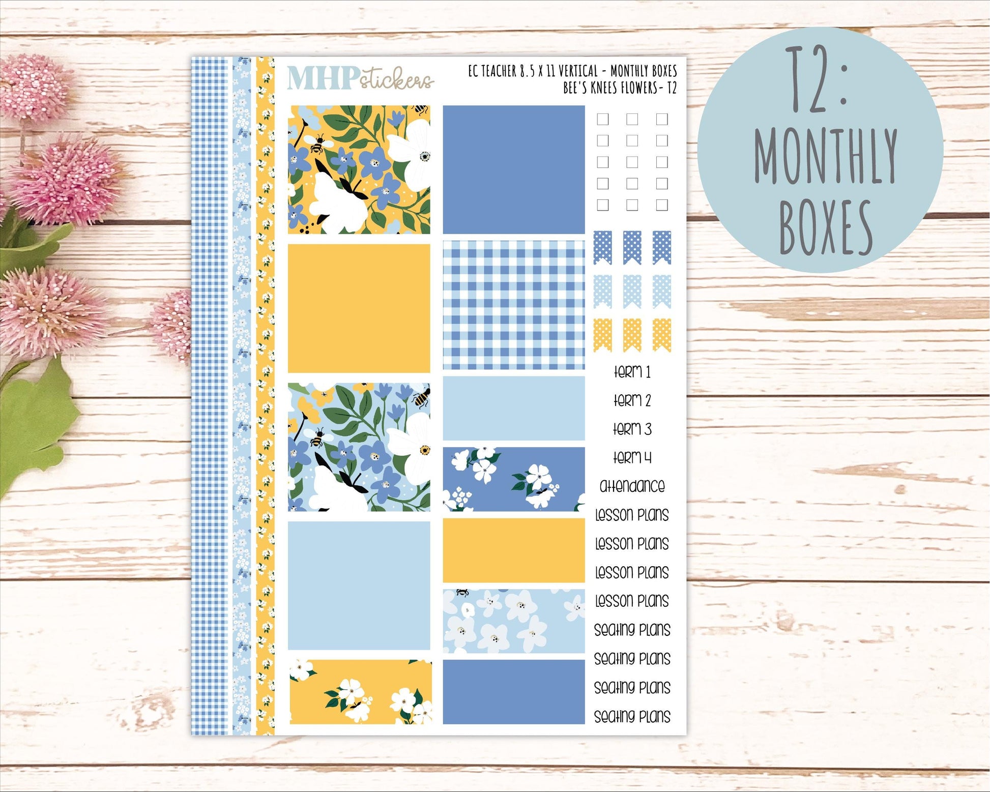 APRIL Stickers for EC Teacher Lesson Planner - Vertical Layout. 2026 Collection "Bee's Knees Flowers" || ECT