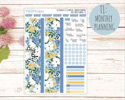 APRIL Stickers for EC Teacher Lesson Planner - Vertical Layout. 2026 Collection "Bee's Knees Flowers" || ECT