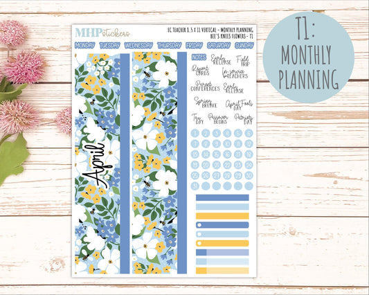 APRIL Stickers for EC Teacher Lesson Planner - Vertical Layout. 2026 Collection "Bee's Knees Flowers" || ECT