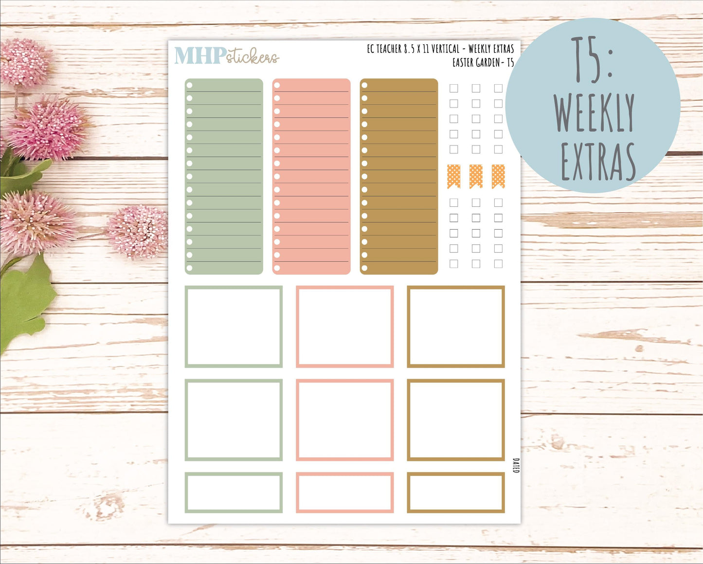 APRIL Stickers for EC Teacher Lesson Planner - Vertical Layout. 2026 Collection "Easter Garden" || ECT