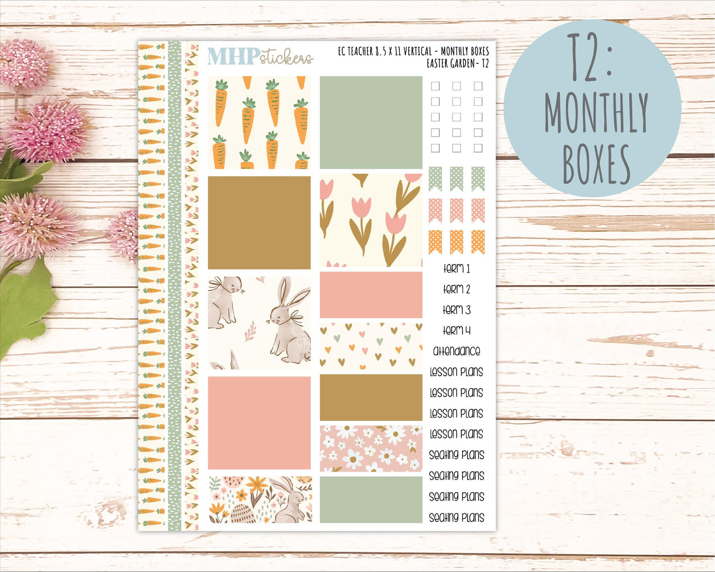 APRIL Stickers for EC Teacher Lesson Planner - Vertical Layout. 2026 Collection "Easter Garden" || ECT