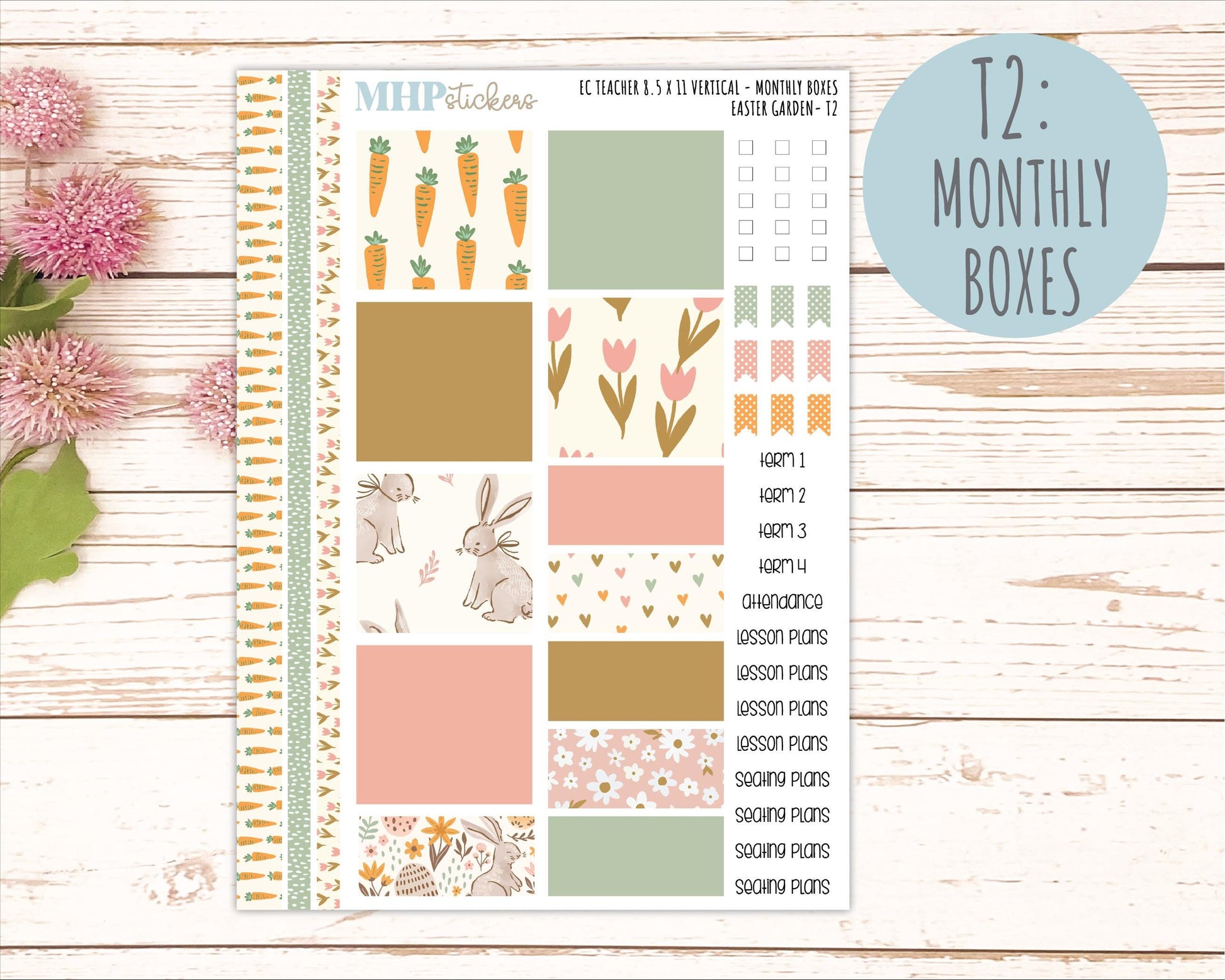 APRIL Stickers for EC Teacher Lesson Planner - Vertical Layout. 2026 Collection "Easter Garden" || ECT