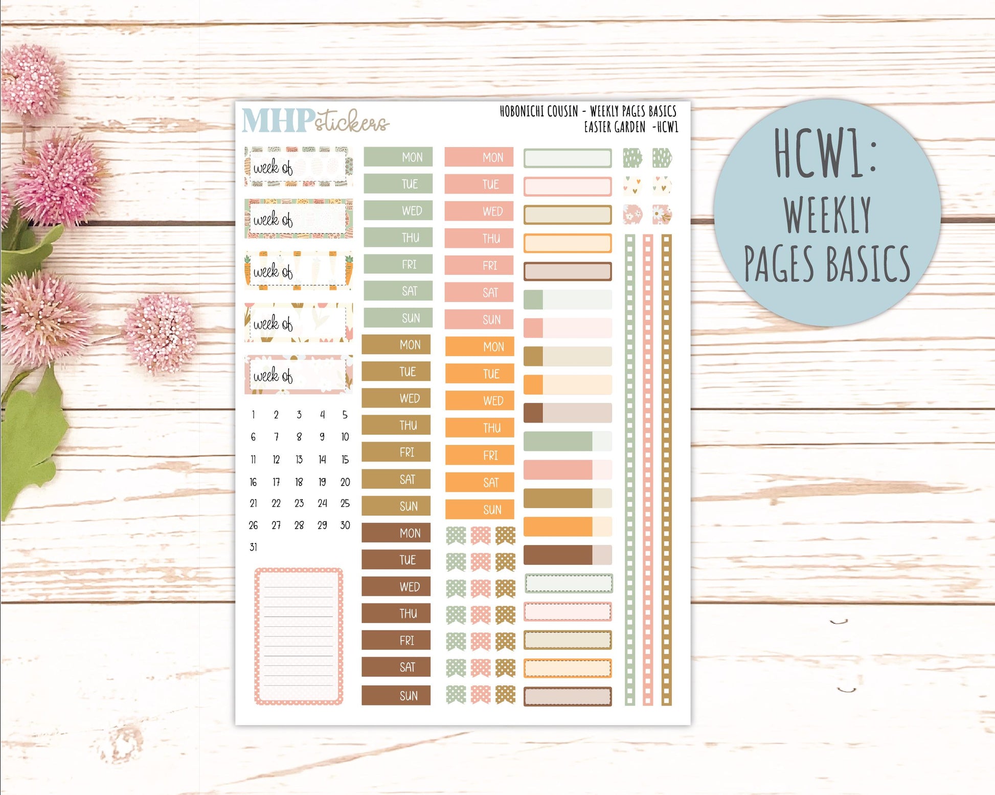 APRIL 2026 Stickers for Hobonichi Cousin. A5 Planners "Easter Garden" || HC