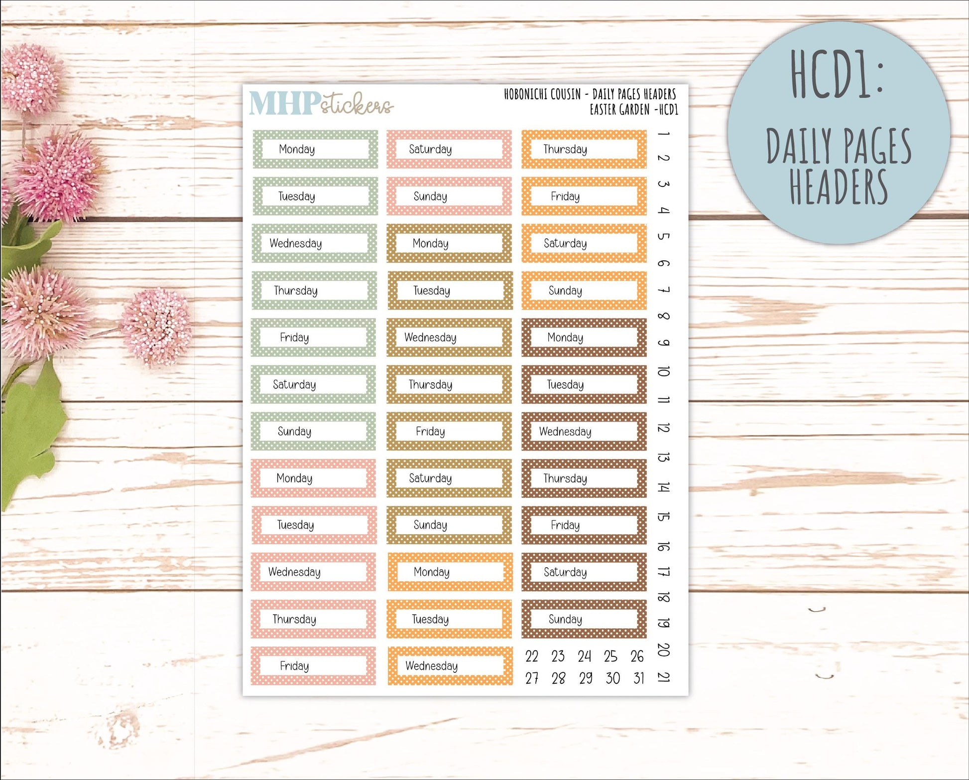 APRIL 2026 Stickers for Hobonichi Cousin. A5 Planners "Easter Garden" || HC