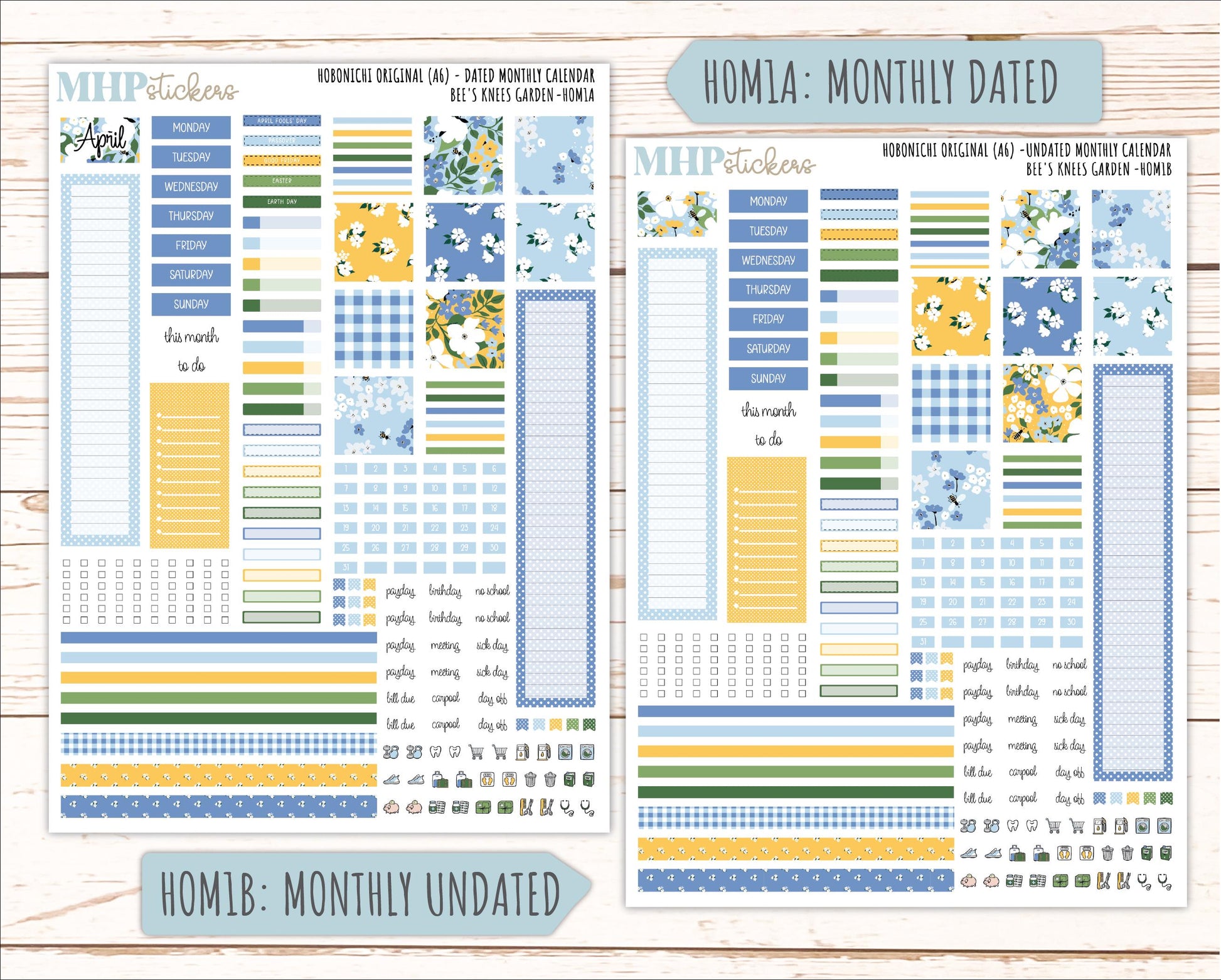 APRIL 2026 Stickers for Hobonichi Techo Original. A6 Planners "Bee's Knees Flowers" || HO