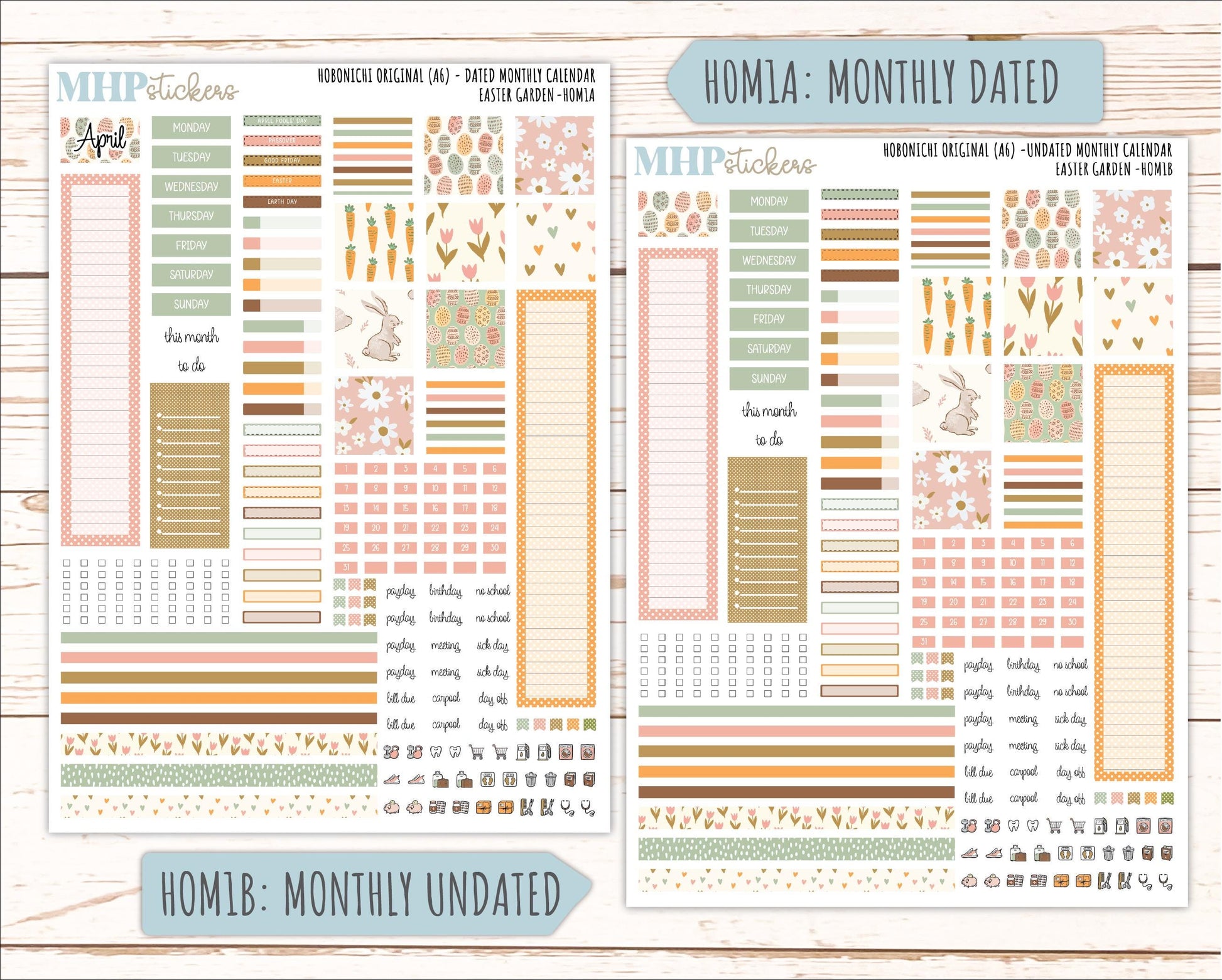 APRIL 2026 Stickers for Hobonichi Techo Original. A6 Planners "Easter Garden" || HO