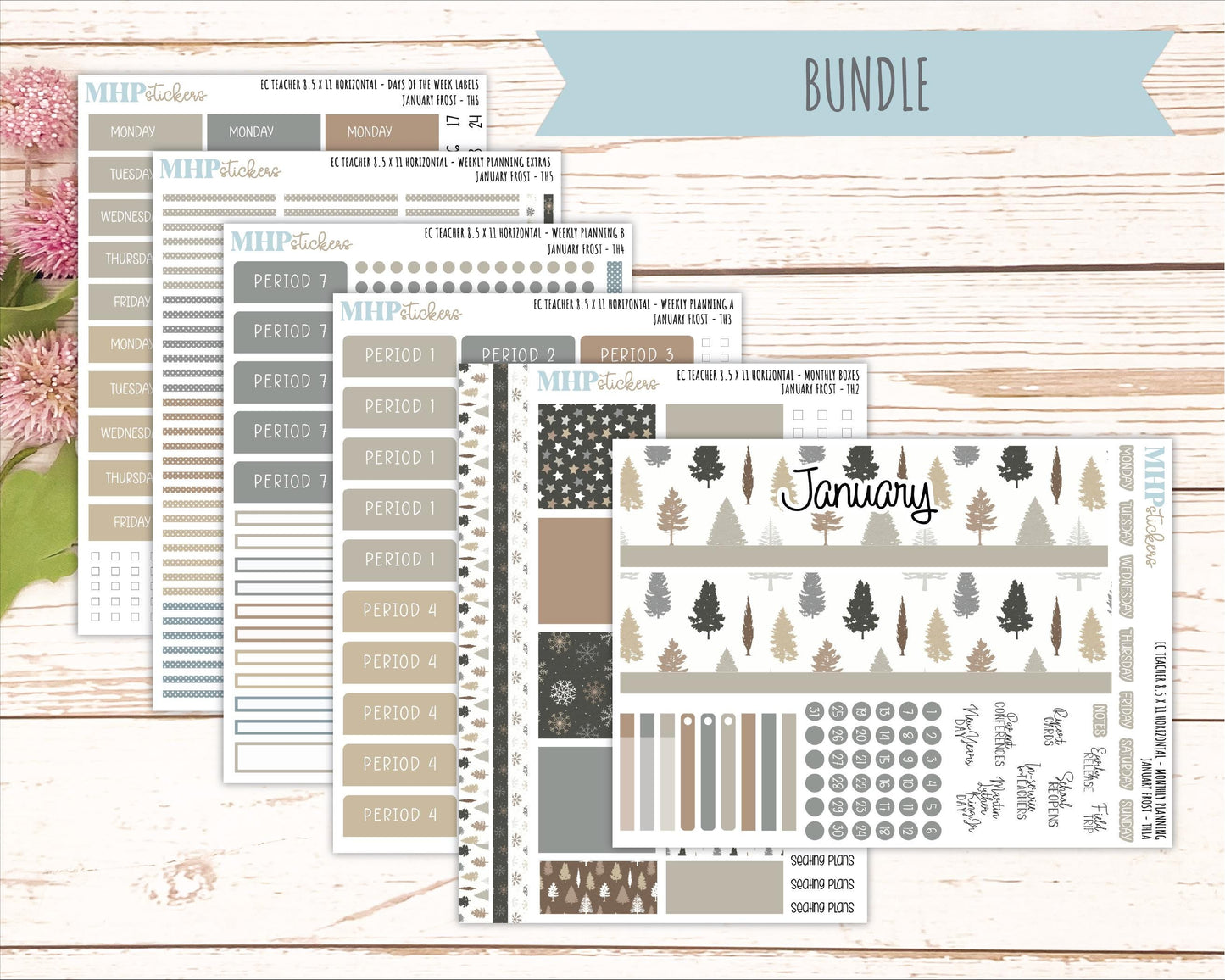 JANUARY Stickers for EC Teacher Lesson Planner - Horizontal Layout. 2026 Collection "January Frost" || ECTH
