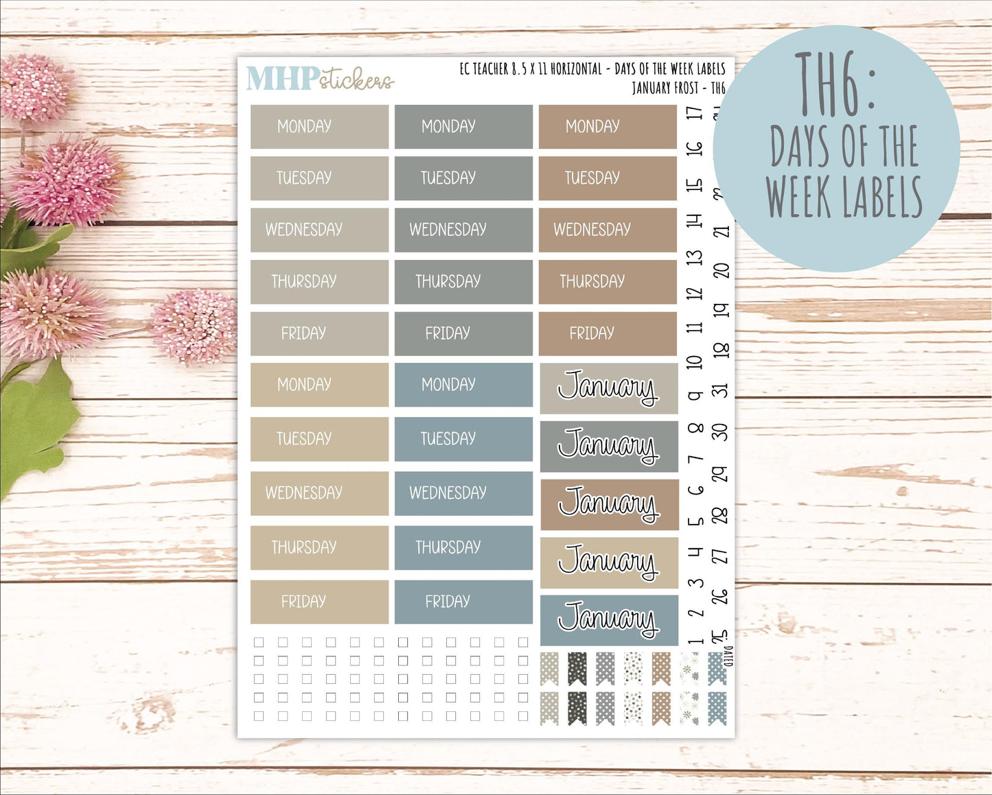 JANUARY Stickers for EC Teacher Lesson Planner - Horizontal Layout. 2026 Collection "January Frost" || ECTH