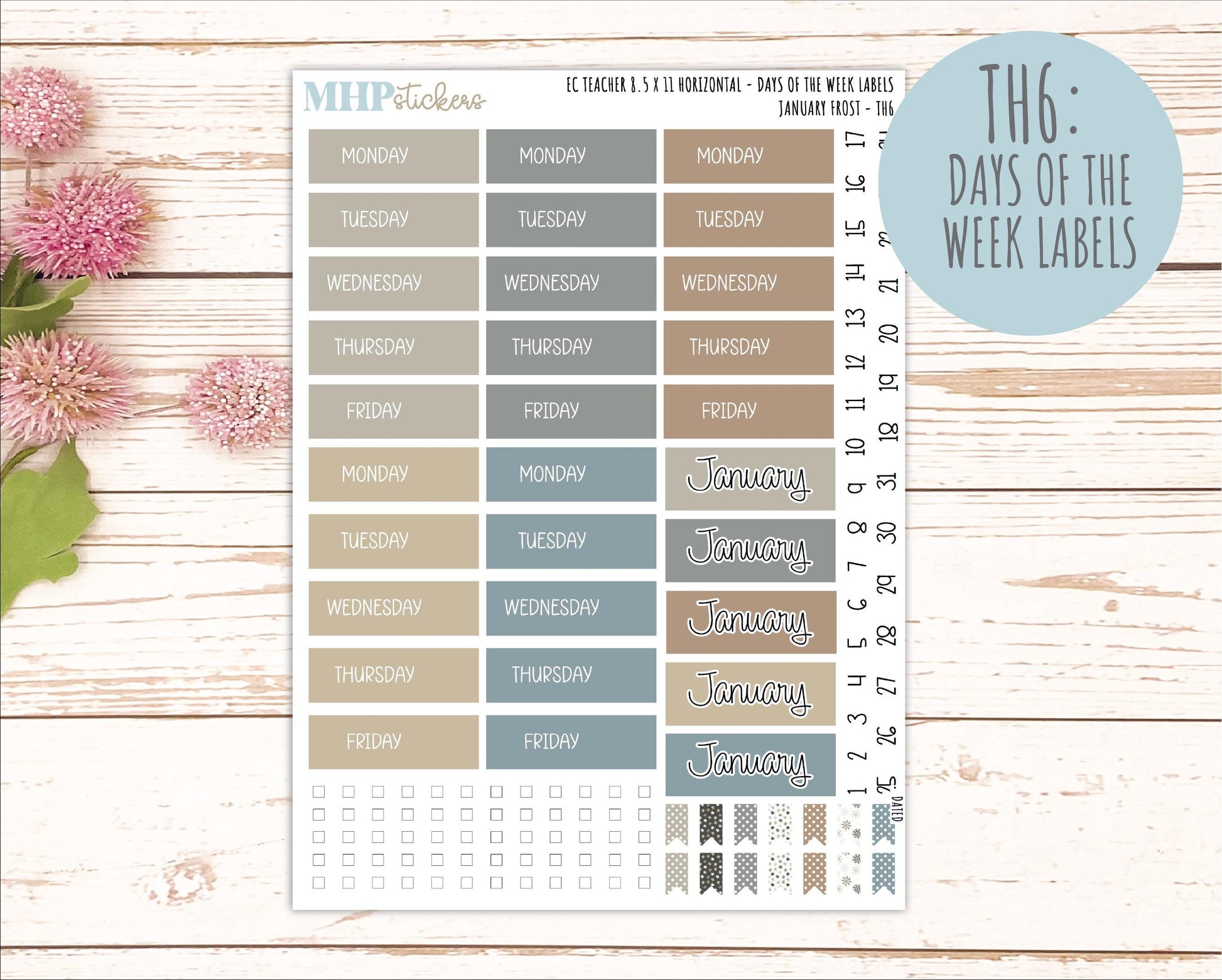 JANUARY Stickers for EC Teacher Lesson Planner - Horizontal Layout. 2026 Collection "January Frost" || ECTH