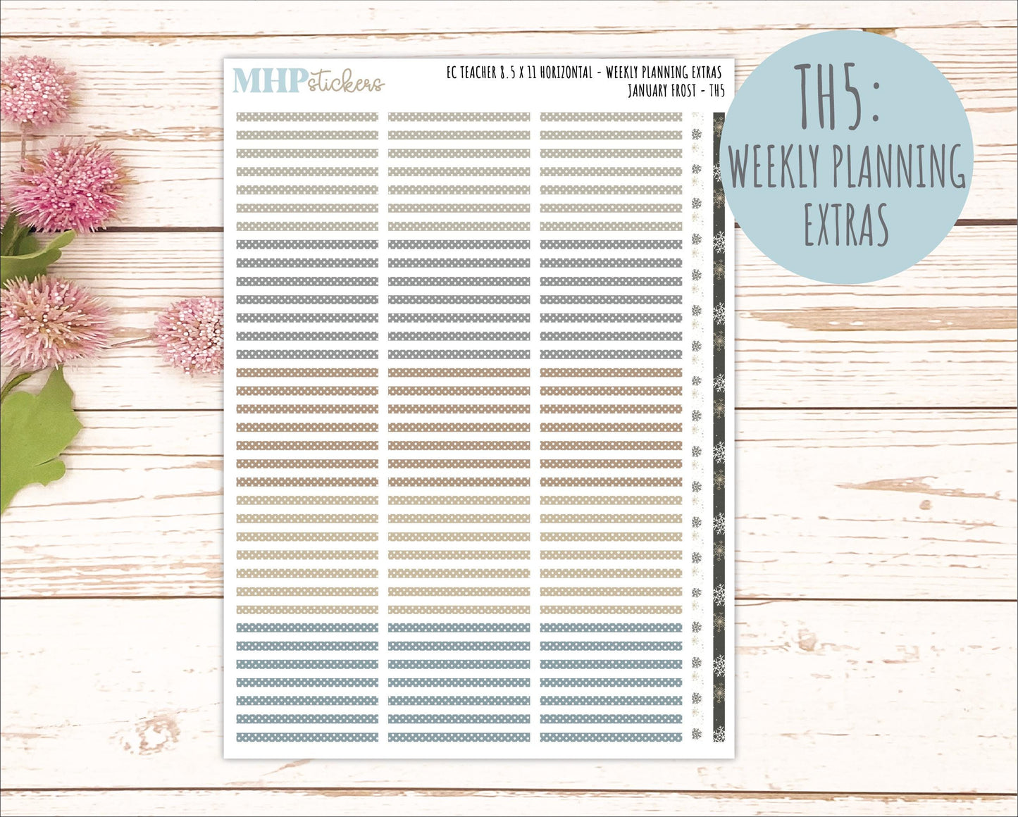 JANUARY Stickers for EC Teacher Lesson Planner - Horizontal Layout. 2026 Collection "January Frost" || ECTH