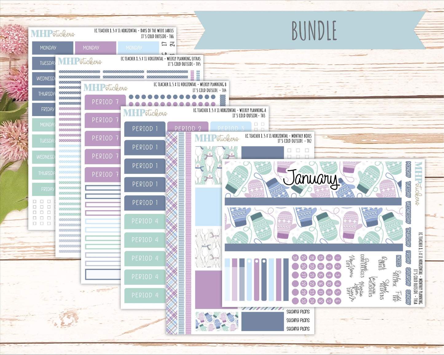 JANUARY Stickers for EC Teacher Lesson Planner - Horizontal Layout. 2026 Collection "It's Cold Outside" || ECTH