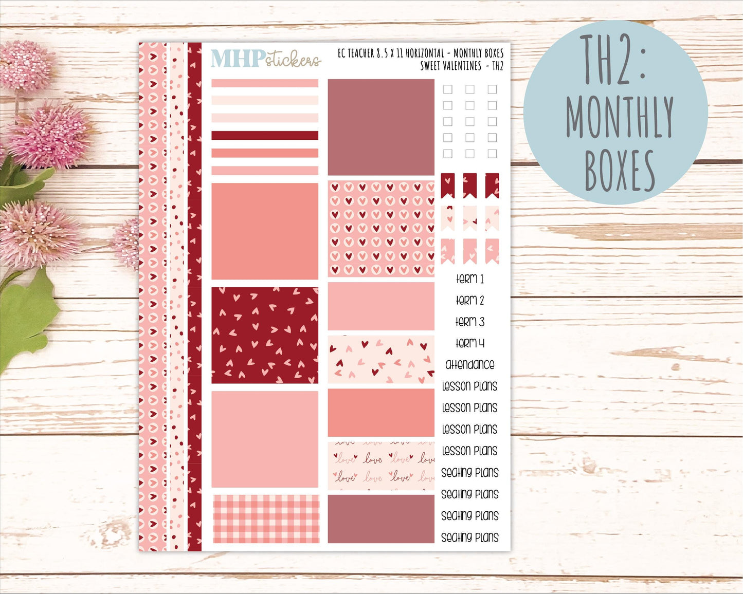 FEBRUARY Stickers for EC Teacher Lesson Planner - Horizontal Layout. 2026 Collection "Sweet Valentine" || ECTH