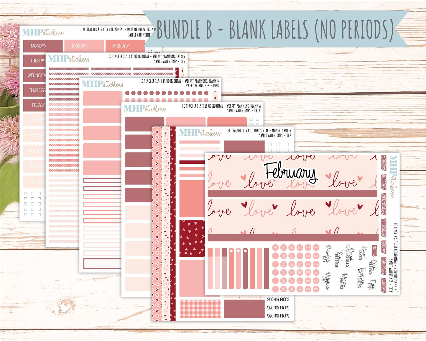 FEBRUARY Stickers for EC Teacher Lesson Planner - Horizontal Layout. 2026 Collection "Sweet Valentine" || ECTH
