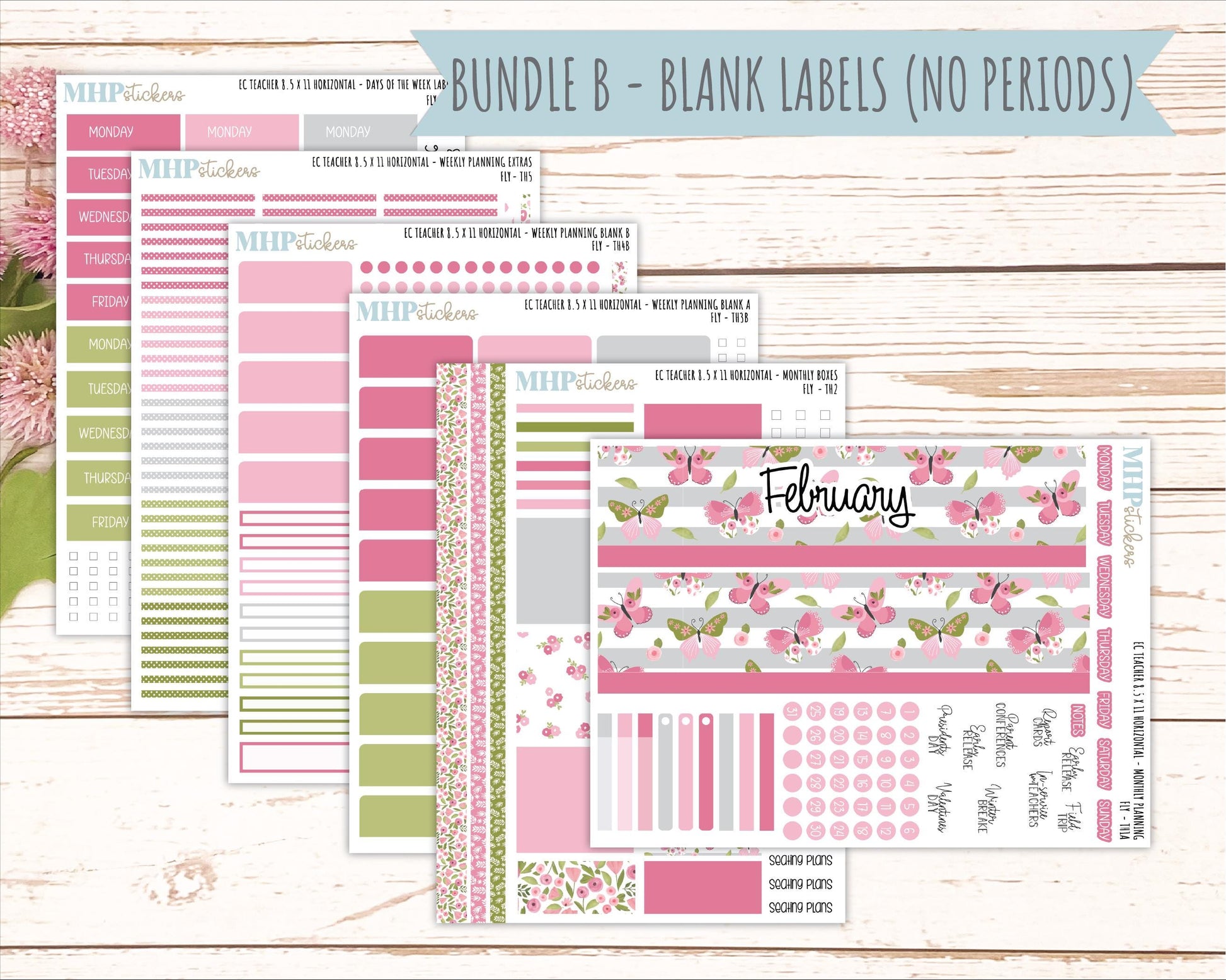 FEBRUARY Stickers for EC Teacher Lesson Planner - Horizontal Layout. 2026 Collection "Fly" || ECTH
