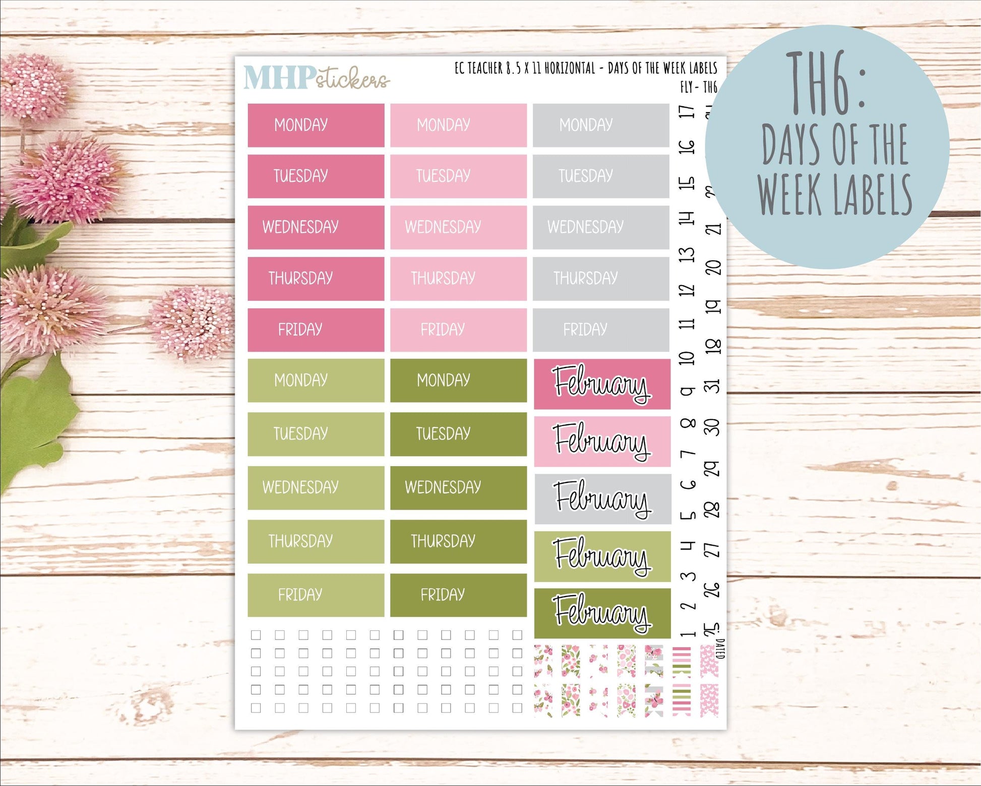 FEBRUARY Stickers for EC Teacher Lesson Planner - Horizontal Layout. 2026 Collection "Fly" || ECTH