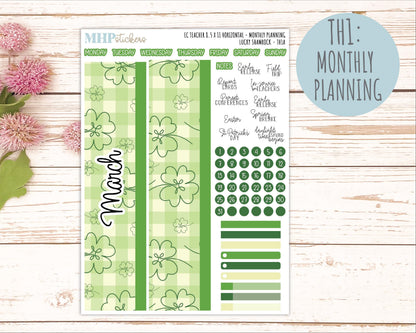 MARCH Stickers for EC Teacher Lesson Planner - Horizontal Layout. 2026 Collection "Lucky Shamrock" || ECTH