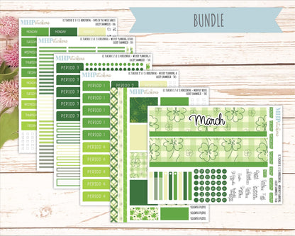 MARCH Stickers for EC Teacher Lesson Planner - Horizontal Layout. 2026 Collection "Lucky Shamrock" || ECTH
