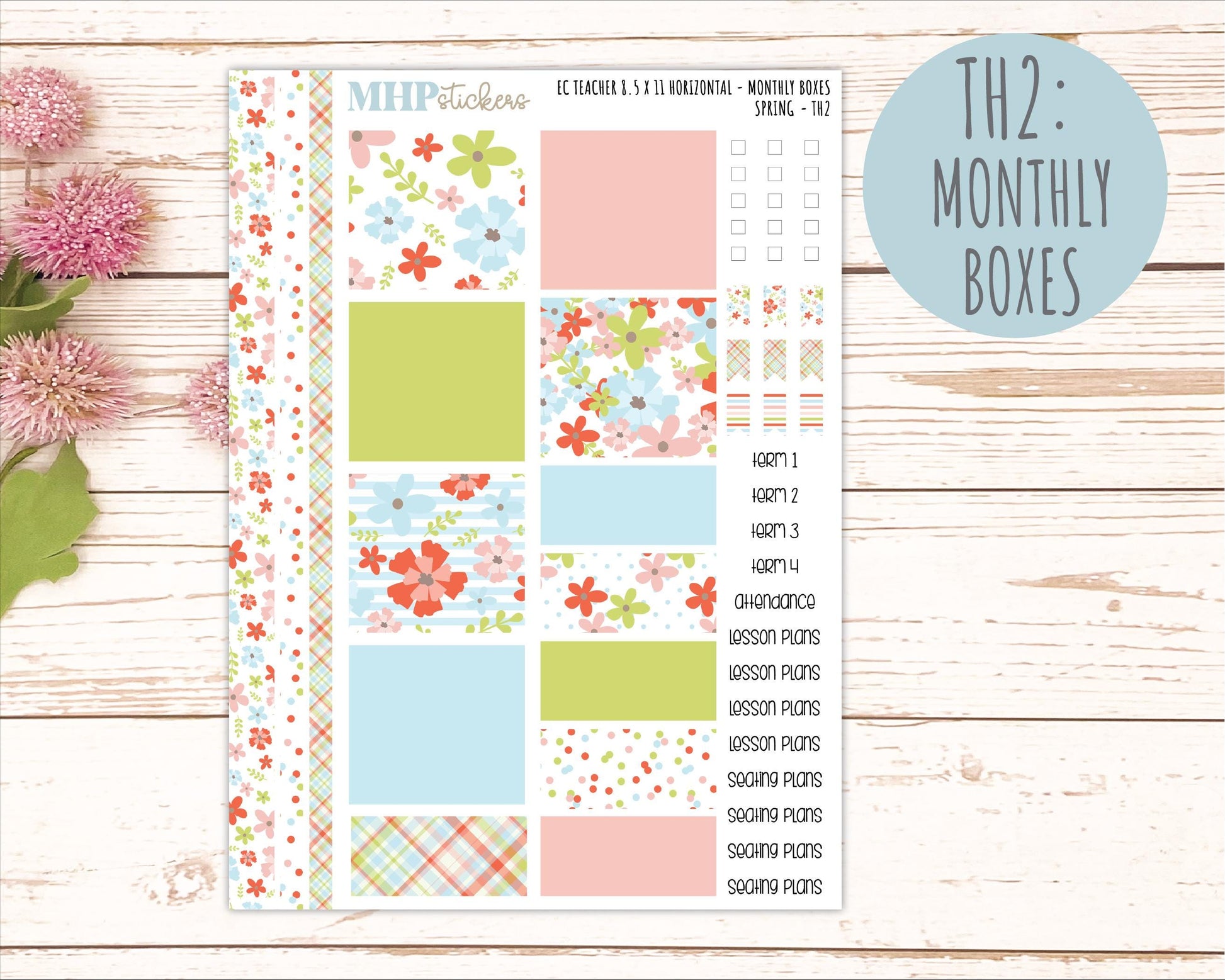 MARCH Stickers for EC Teacher Lesson Planner - Horizontal Layout. 2026 Collection "Spring" || ECTH