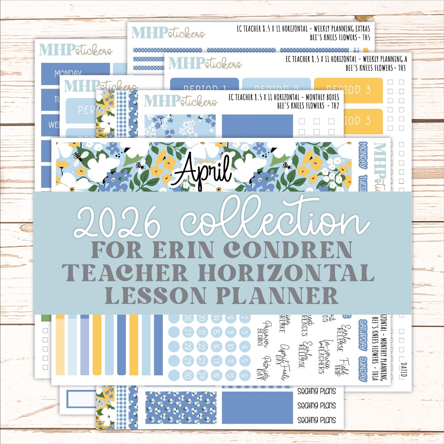 APRIL Stickers for EC Teacher Lesson Planner - Horizontal Layout. 2026 Collection "Bee's Knees Flowers" || ECTH