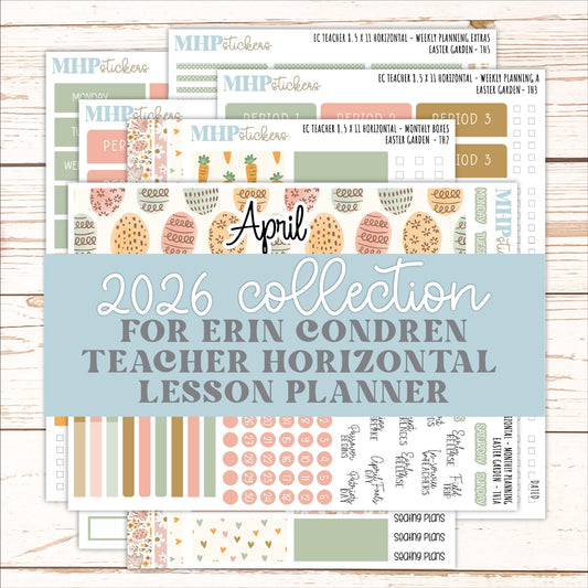 APRIL Stickers for EC Teacher Lesson Planner - Horizontal Layout. 2026 Collection "Easter Garden" || ECTH