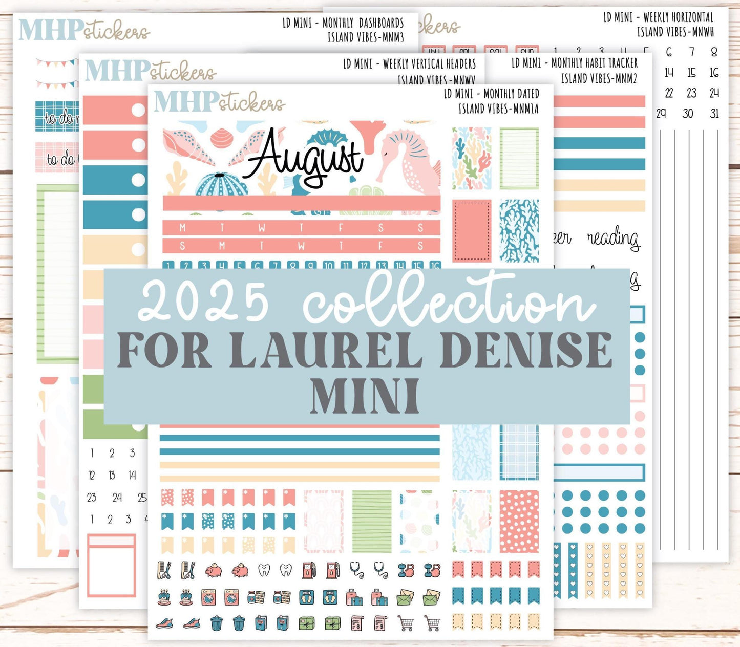 AUGUST 2025 Stickers for Small Horizontal & Vertical Laurel Denise Planners. (Formerly Mini Planner) "Island Vibes" || MNIV