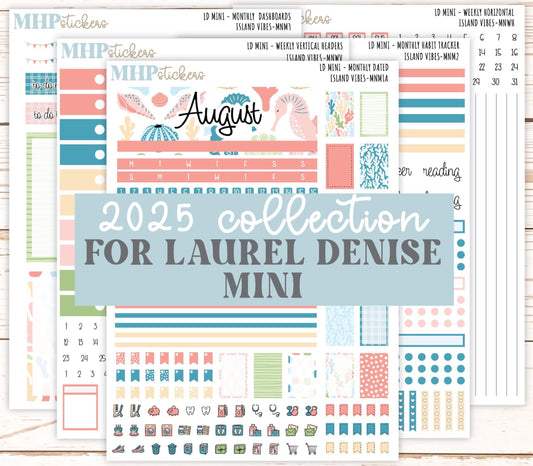 AUGUST 2025 Stickers for Small Horizontal & Vertical Laurel Denise Planners. (Formerly Mini Planner) "Island Vibes" || MNIV