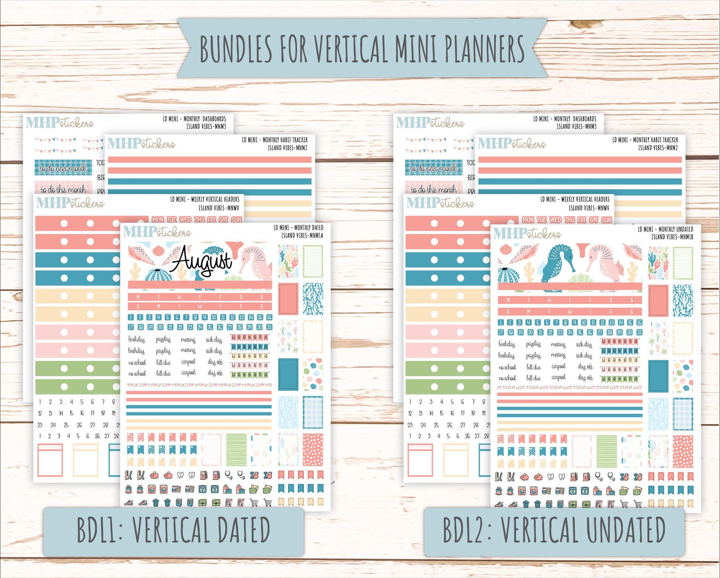 AUGUST 2025 Stickers for Small Horizontal & Vertical Laurel Denise Planners. (Formerly Mini Planner) "Island Vibes" || MNIV