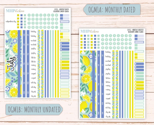 JULY 2025 Stickers for Large size Horizontal & Vertical Laurel Denise Planners. (Formerly Original Size) "Blueberry Lemon" || OGBL