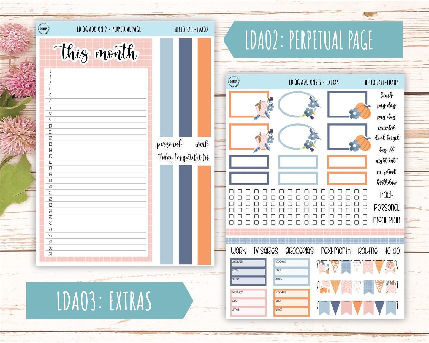 NOVEMBER Stickers for Large size Horizontal & Vertical Laurel Denise Planner. (Formerly Original or Standar Size) "Hello Fall" || OGHF