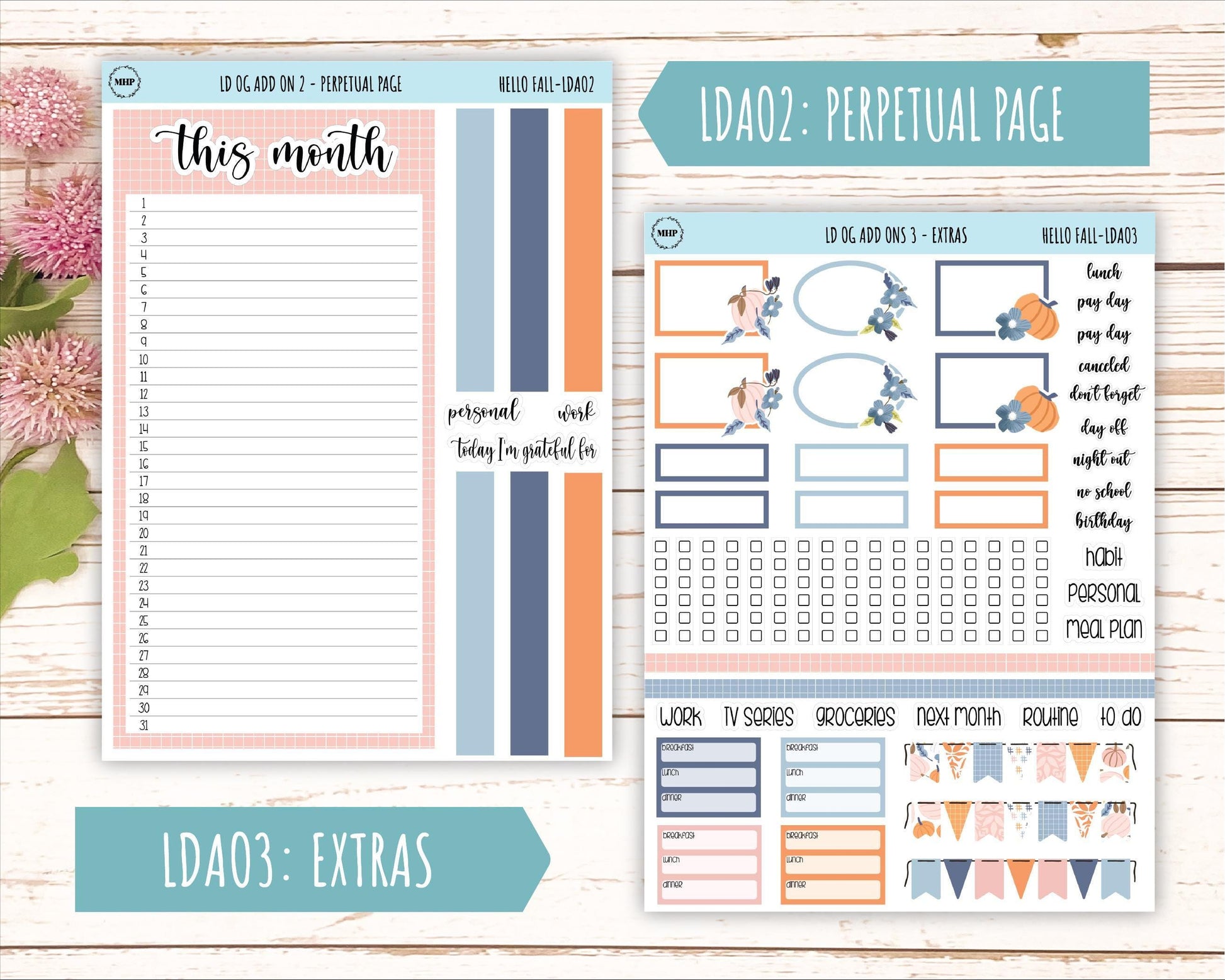 NOVEMBER Stickers for Large size Horizontal & Vertical Laurel Denise Planner. (Formerly Original or Standar Size) "Hello Fall" || OGHF