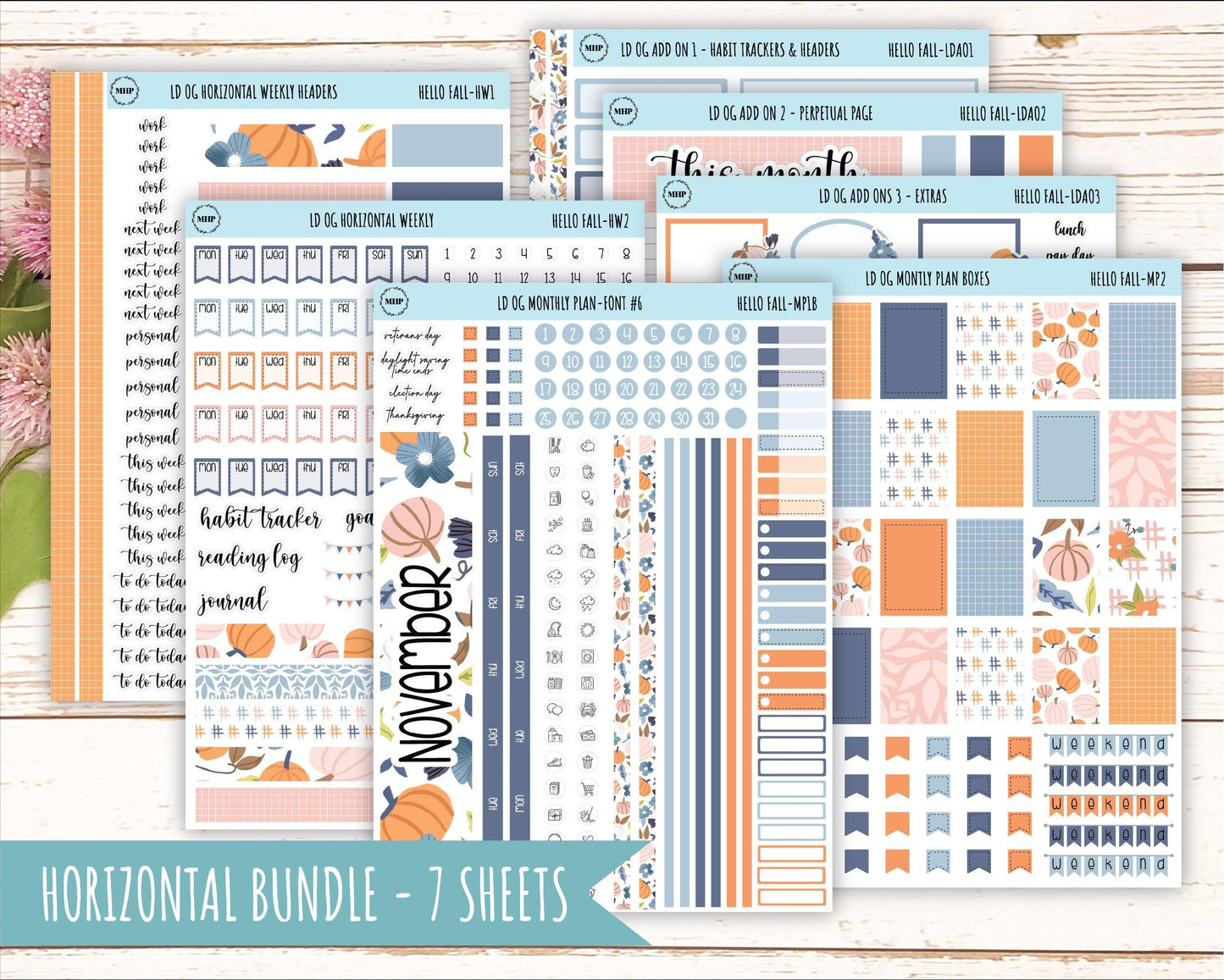 NOVEMBER Stickers for Large size Horizontal & Vertical Laurel Denise Planner. (Formerly Original or Standar Size) "Hello Fall" || OGHF