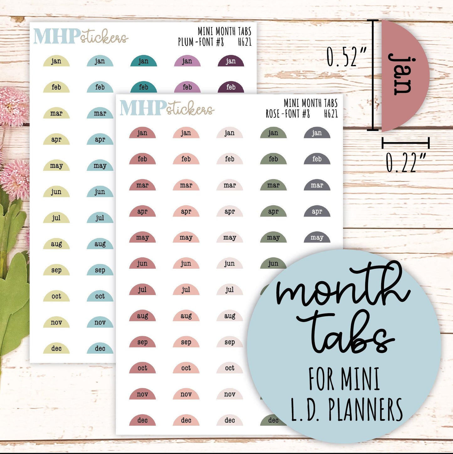 Month Tabs for Laurel Denise small Size Planners || H621
