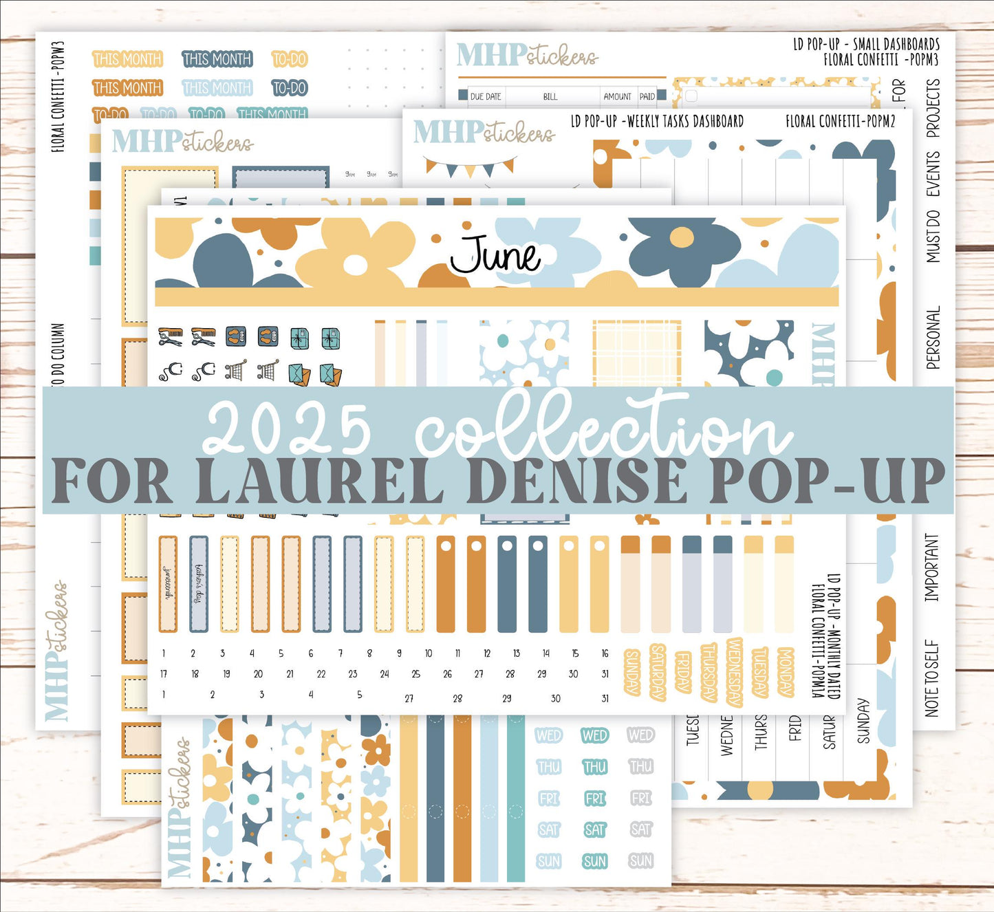 June 2025 Stickers for The Jo Laurel Denise Planner (Formerly Pop-Up Planner) "Floral Confetti" || POPFC