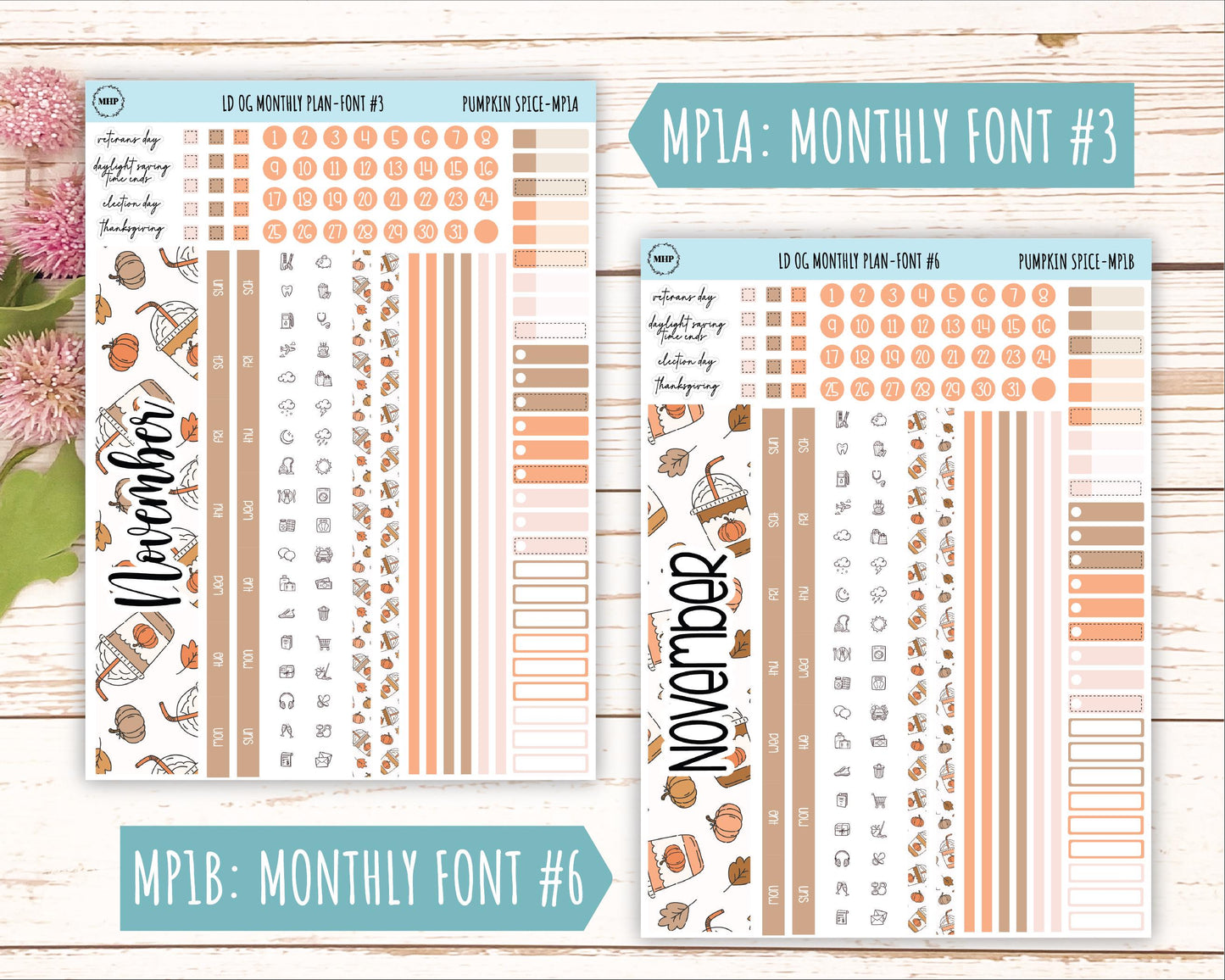 NOVEMBER Stickers for Large size Horizontal & Vertical Laurel Denise Planner. (Formerly Original or Standar Size) "Pumpkin Spice" || OGPS