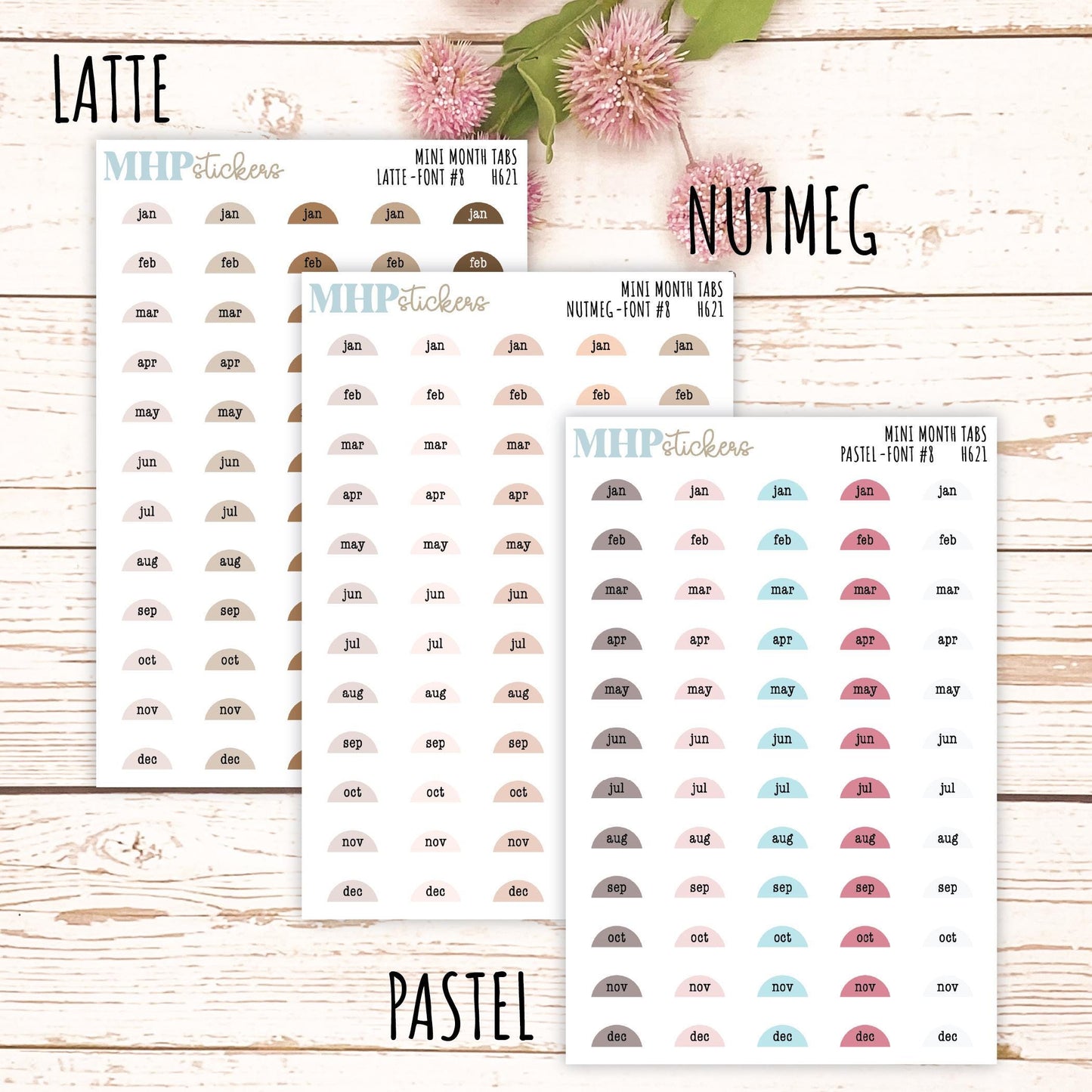 Month Tabs for Laurel Denise small Size Planners || H621